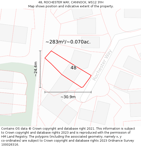 48, ROCHESTER WAY, CANNOCK, WS12 3YH: Plot and title map