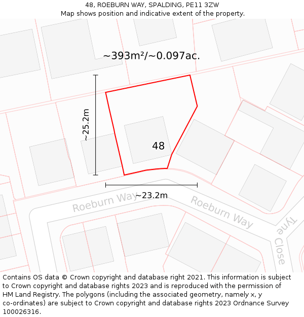 48, ROEBURN WAY, SPALDING, PE11 3ZW: Plot and title map