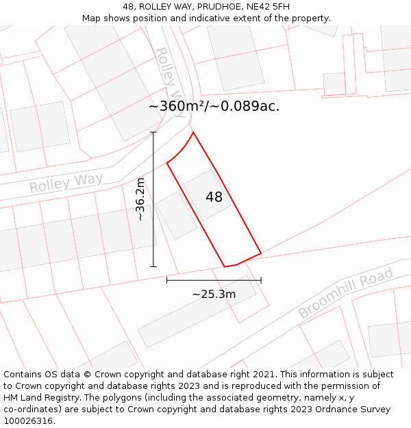 48, ROLLEY WAY, PRUDHOE, NE42 5FH: Plot and title map