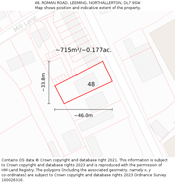 48, ROMAN ROAD, LEEMING, NORTHALLERTON, DL7 9SW: Plot and title map