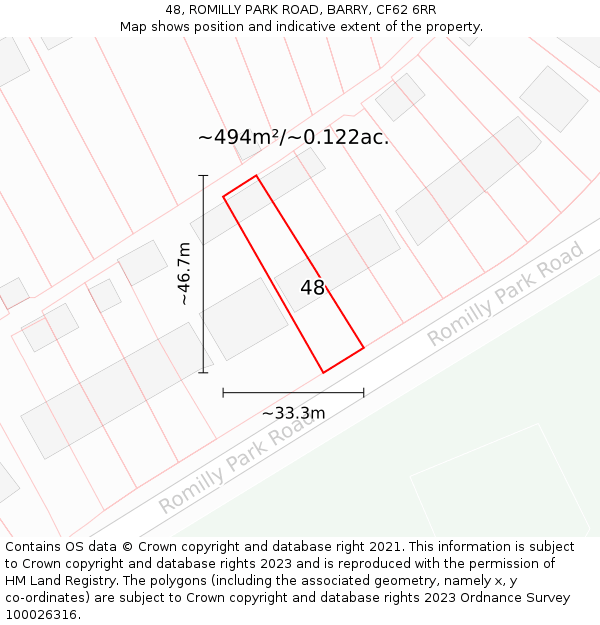 48, ROMILLY PARK ROAD, BARRY, CF62 6RR: Plot and title map