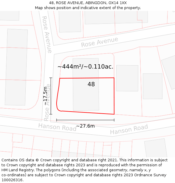 48, ROSE AVENUE, ABINGDON, OX14 1XX: Plot and title map