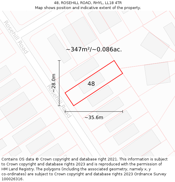 48, ROSEHILL ROAD, RHYL, LL18 4TR: Plot and title map