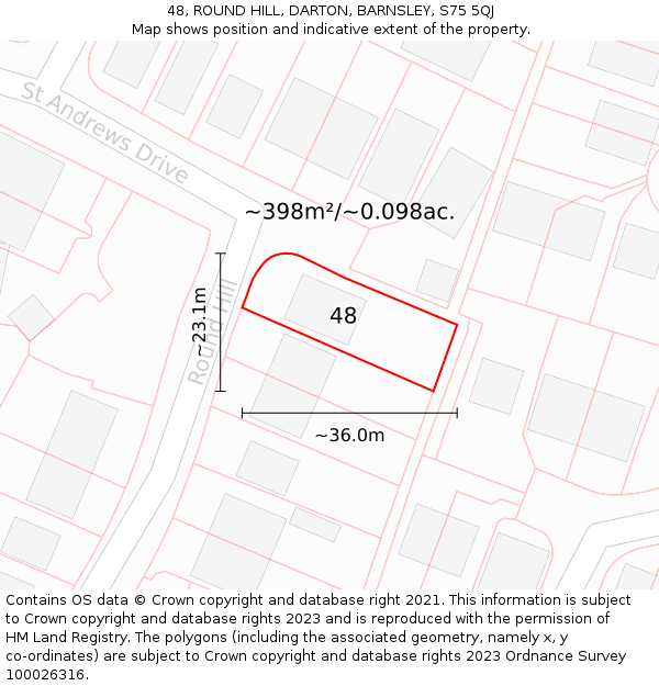 48, ROUND HILL, DARTON, BARNSLEY, S75 5QJ: Plot and title map