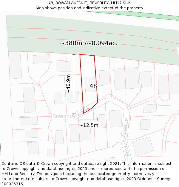 48, ROWAN AVENUE, BEVERLEY, HU17 9UN: Plot and title map