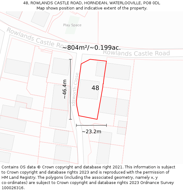 48, ROWLANDS CASTLE ROAD, HORNDEAN, WATERLOOVILLE, PO8 0DL: Plot and title map