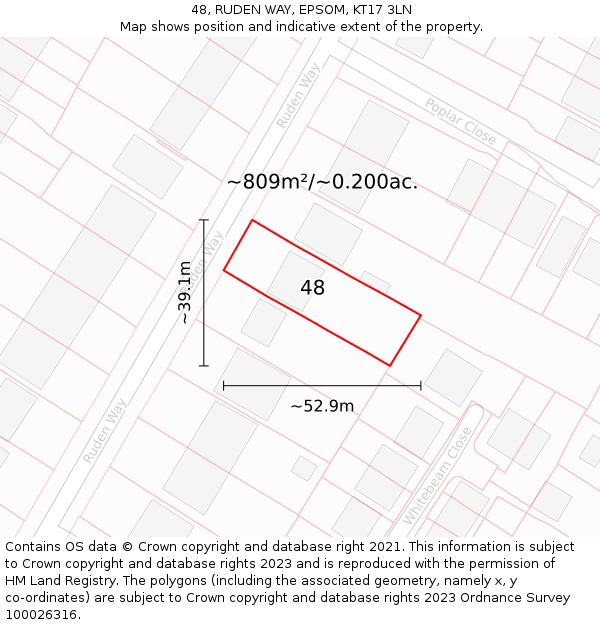 48, RUDEN WAY, EPSOM, KT17 3LN: Plot and title map