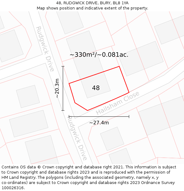 48, RUDGWICK DRIVE, BURY, BL8 1YA: Plot and title map