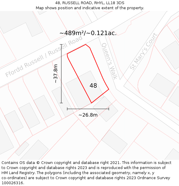 48, RUSSELL ROAD, RHYL, LL18 3DS: Plot and title map