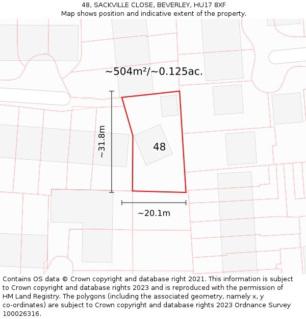 48, SACKVILLE CLOSE, BEVERLEY, HU17 8XF: Plot and title map