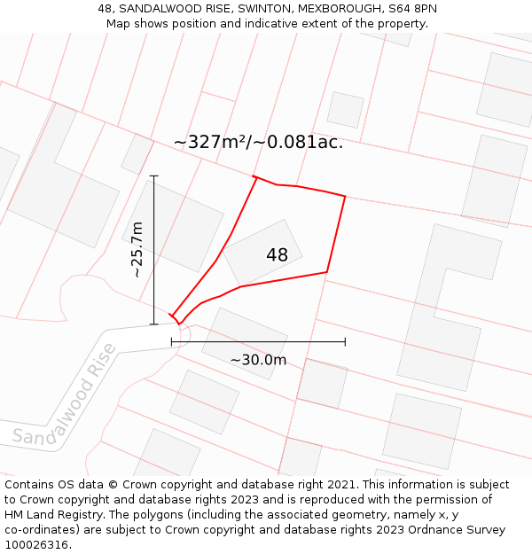 48, SANDALWOOD RISE, SWINTON, MEXBOROUGH, S64 8PN: Plot and title map