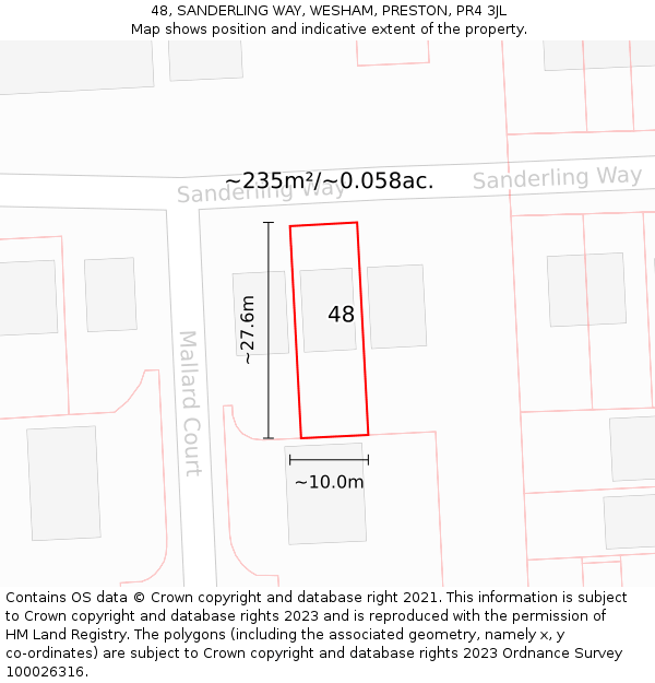 48, SANDERLING WAY, WESHAM, PRESTON, PR4 3JL: Plot and title map
