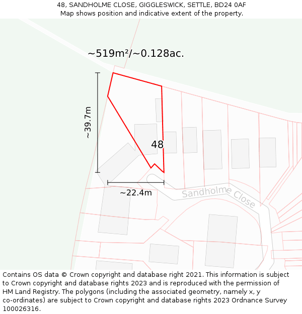 48, SANDHOLME CLOSE, GIGGLESWICK, SETTLE, BD24 0AF: Plot and title map