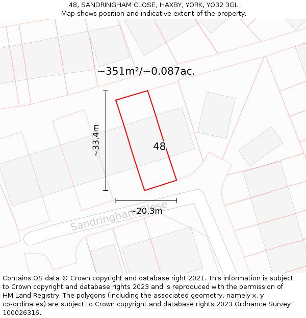 48, SANDRINGHAM CLOSE, HAXBY, YORK, YO32 3GL: Plot and title map