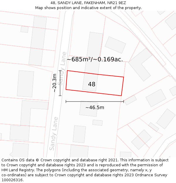 48, SANDY LANE, FAKENHAM, NR21 9EZ: Plot and title map