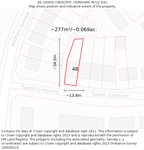 48, SAXON CRESCENT, HORSHAM, RH12 2HU: Plot and title map