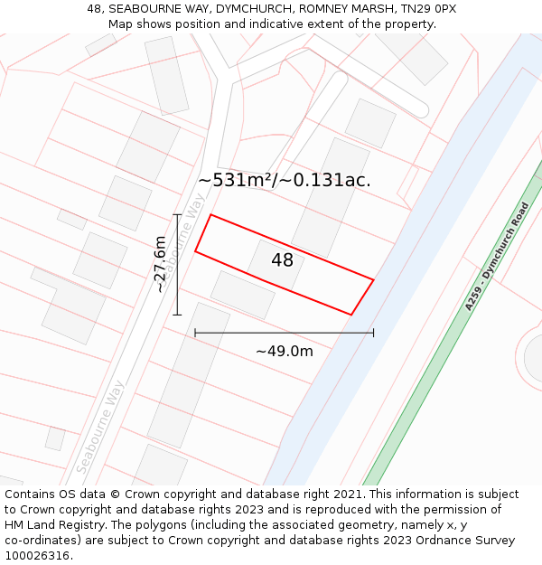 48, SEABOURNE WAY, DYMCHURCH, ROMNEY MARSH, TN29 0PX: Plot and title map