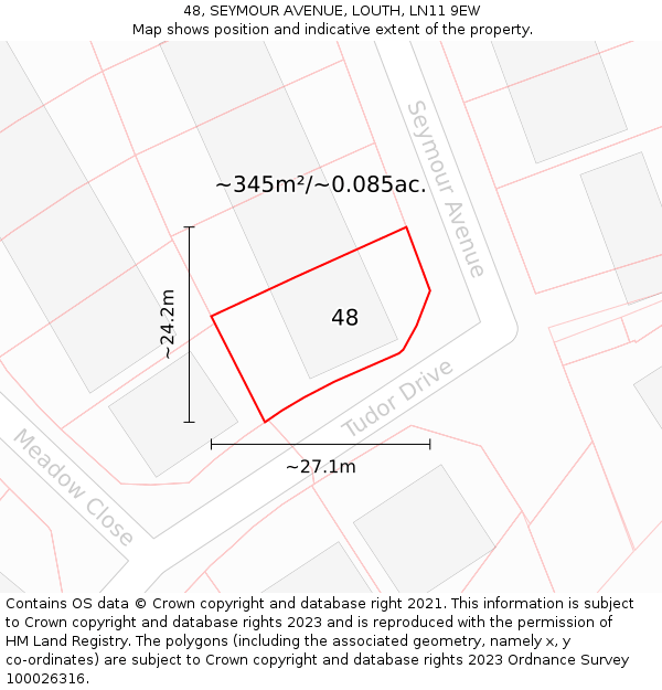 48, SEYMOUR AVENUE, LOUTH, LN11 9EW: Plot and title map