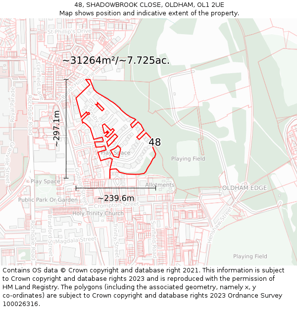 48, SHADOWBROOK CLOSE, OLDHAM, OL1 2UE: Plot and title map