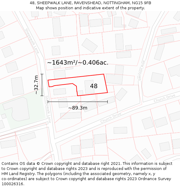 48, SHEEPWALK LANE, RAVENSHEAD, NOTTINGHAM, NG15 9FB: Plot and title map