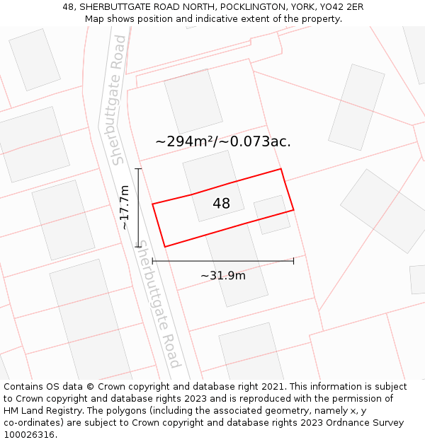 48, SHERBUTTGATE ROAD NORTH, POCKLINGTON, YORK, YO42 2ER: Plot and title map