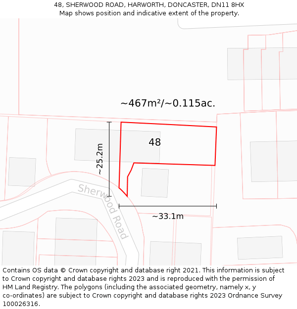 48, SHERWOOD ROAD, HARWORTH, DONCASTER, DN11 8HX: Plot and title map