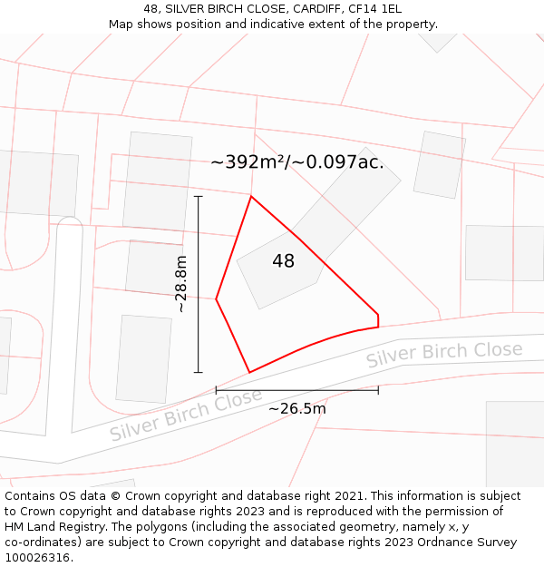 48, SILVER BIRCH CLOSE, CARDIFF, CF14 1EL: Plot and title map