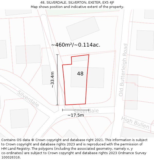 48, SILVERDALE, SILVERTON, EXETER, EX5 4JF: Plot and title map