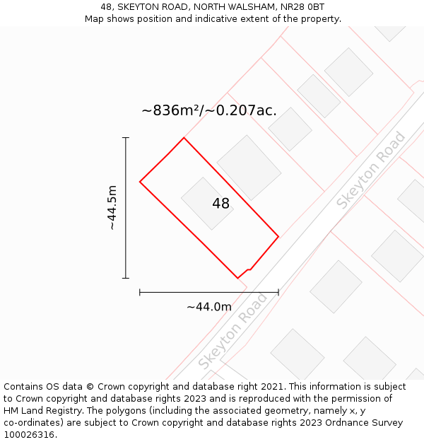 48, SKEYTON ROAD, NORTH WALSHAM, NR28 0BT: Plot and title map