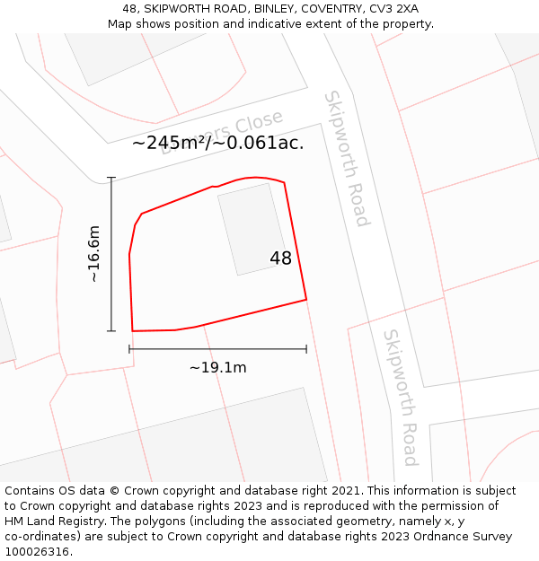 48, SKIPWORTH ROAD, BINLEY, COVENTRY, CV3 2XA: Plot and title map