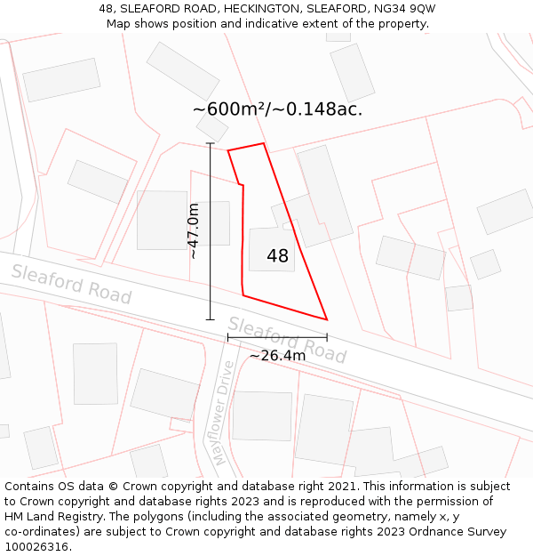 48, SLEAFORD ROAD, HECKINGTON, SLEAFORD, NG34 9QW: Plot and title map