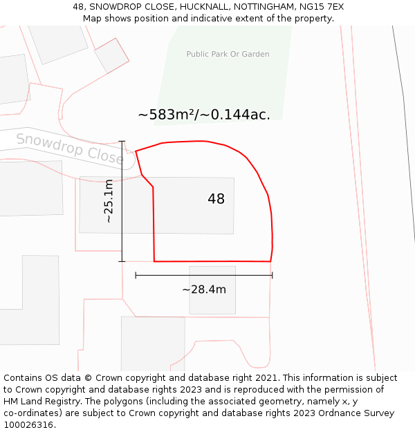 48, SNOWDROP CLOSE, HUCKNALL, NOTTINGHAM, NG15 7EX: Plot and title map