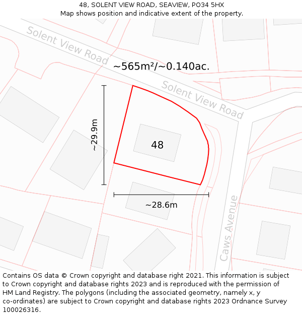 48, SOLENT VIEW ROAD, SEAVIEW, PO34 5HX: Plot and title map