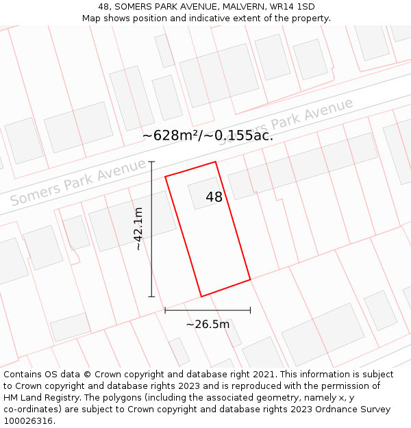 48, SOMERS PARK AVENUE, MALVERN, WR14 1SD: Plot and title map