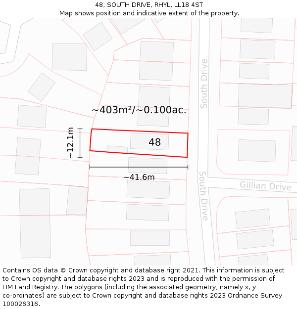 48, SOUTH DRIVE, RHYL, LL18 4ST: Plot and title map