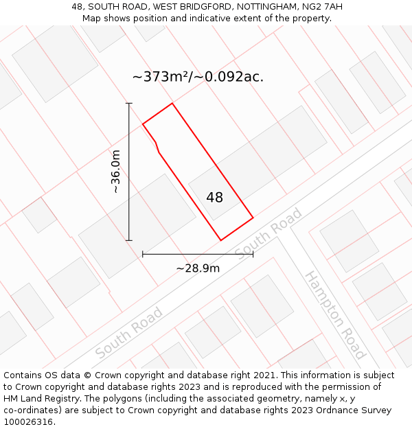 48, SOUTH ROAD, WEST BRIDGFORD, NOTTINGHAM, NG2 7AH: Plot and title map