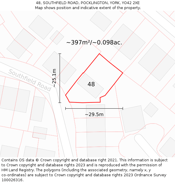 48, SOUTHFIELD ROAD, POCKLINGTON, YORK, YO42 2XE: Plot and title map