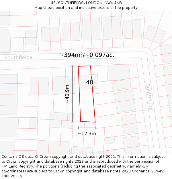 48, SOUTHFIELDS, LONDON, NW4 4NB: Plot and title map