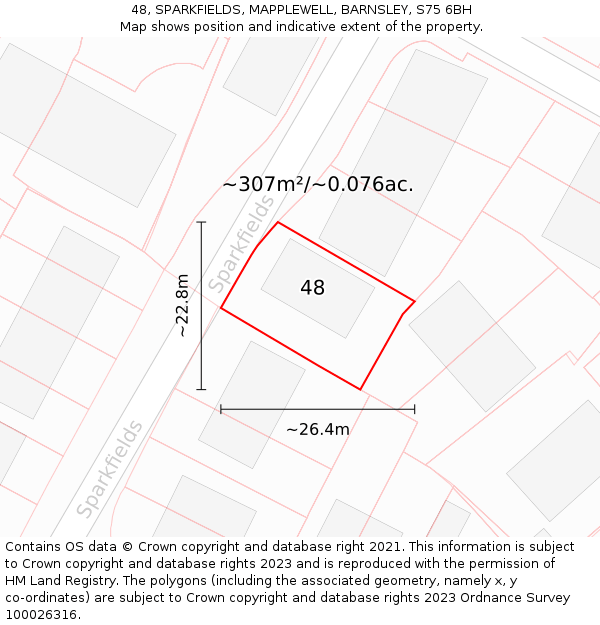 48, SPARKFIELDS, MAPPLEWELL, BARNSLEY, S75 6BH: Plot and title map