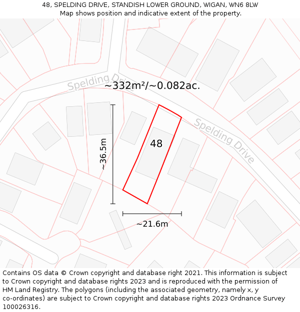 48, SPELDING DRIVE, STANDISH LOWER GROUND, WIGAN, WN6 8LW: Plot and title map