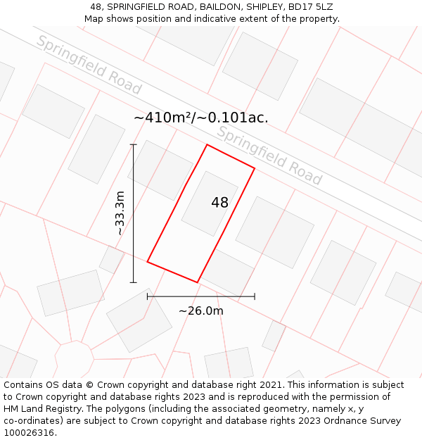 48, SPRINGFIELD ROAD, BAILDON, SHIPLEY, BD17 5LZ: Plot and title map