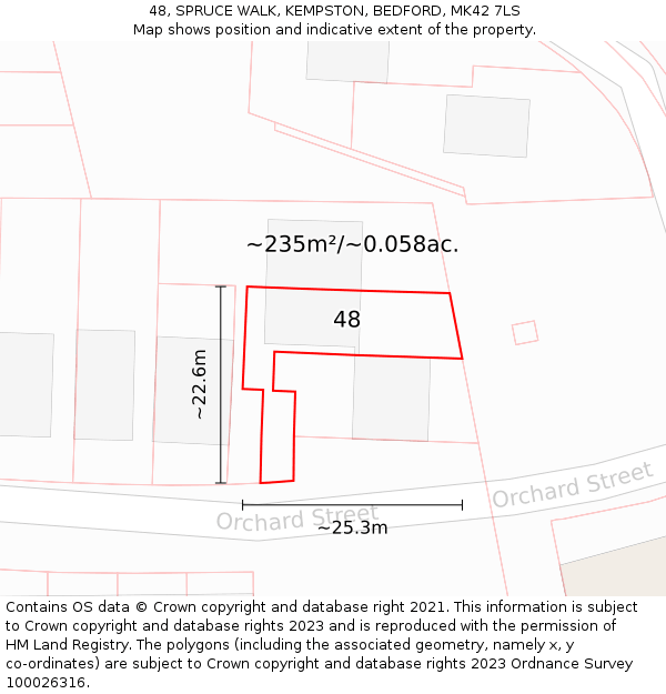 48, SPRUCE WALK, KEMPSTON, BEDFORD, MK42 7LS: Plot and title map