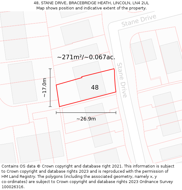 48, STANE DRIVE, BRACEBRIDGE HEATH, LINCOLN, LN4 2UL: Plot and title map