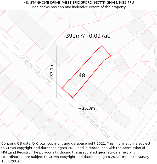 48, STANHOME DRIVE, WEST BRIDGFORD, NOTTINGHAM, NG2 7FU: Plot and title map