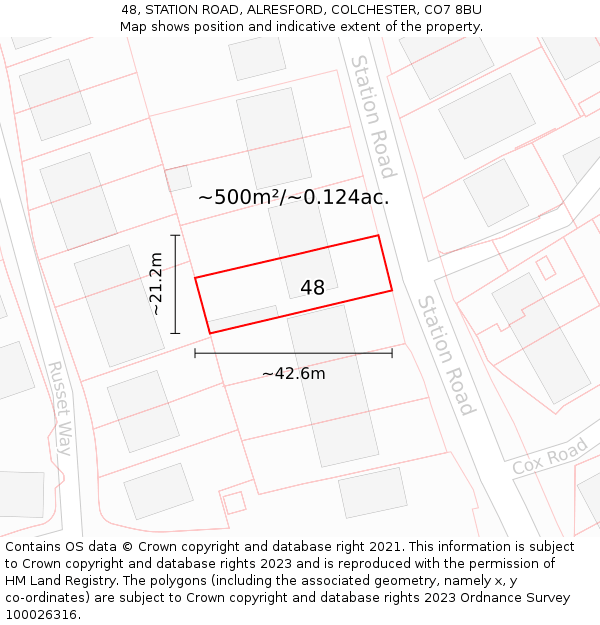 48, STATION ROAD, ALRESFORD, COLCHESTER, CO7 8BU: Plot and title map