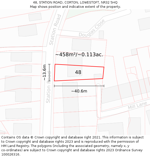 48, STATION ROAD, CORTON, LOWESTOFT, NR32 5HQ: Plot and title map