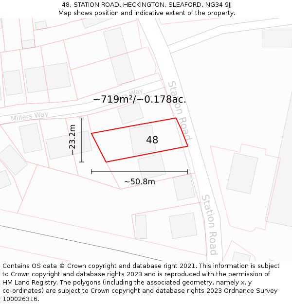 48, STATION ROAD, HECKINGTON, SLEAFORD, NG34 9JJ: Plot and title map