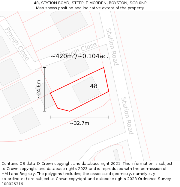 48, STATION ROAD, STEEPLE MORDEN, ROYSTON, SG8 0NP: Plot and title map