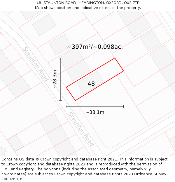 48, STAUNTON ROAD, HEADINGTON, OXFORD, OX3 7TP: Plot and title map