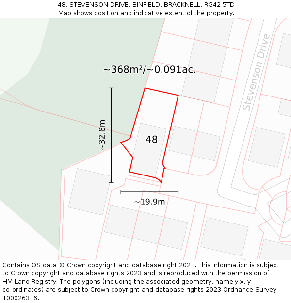 48, STEVENSON DRIVE, BINFIELD, BRACKNELL, RG42 5TD: Plot and title map